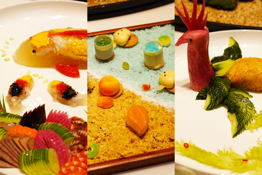 大觀(guān)樓長(zhǎng)聯(lián)宴。從左至右依次為翠羽丹霞、四圍香稻、西翥靈儀。供圖 大觀(guān)樓長(zhǎng)聯(lián)宴。從左至右依次為翠羽丹霞、四圍香稻、西翥靈儀。供圖